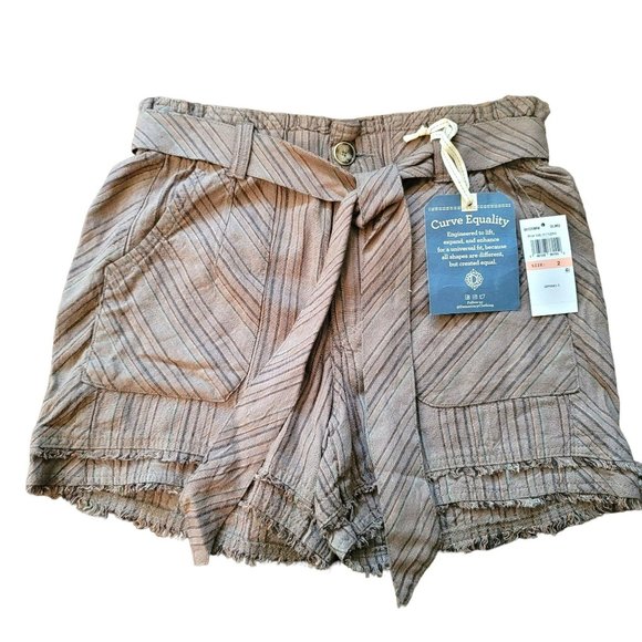 Democracy Shorts Absolution Olive Green Bermuda Fringe Edge Tie Size 2 JJ3070 - Picture 7 of 8